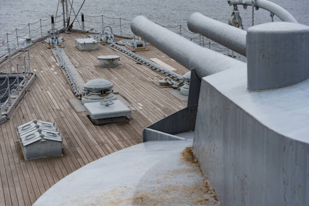 Navy Warship USS Cassin Young moored in dry dock one at Charleston Navy Yard in Boston, Mass
