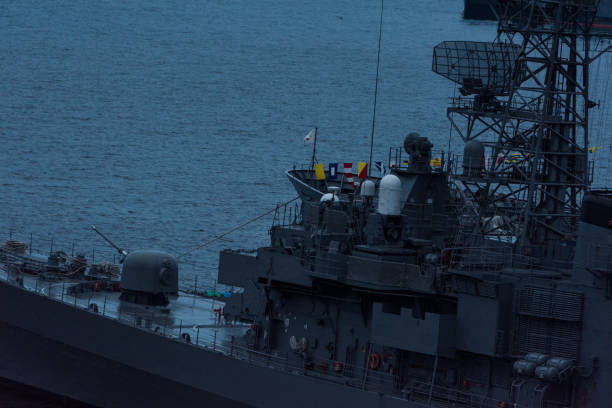 istock jaJapanese military ship at night 1204626442