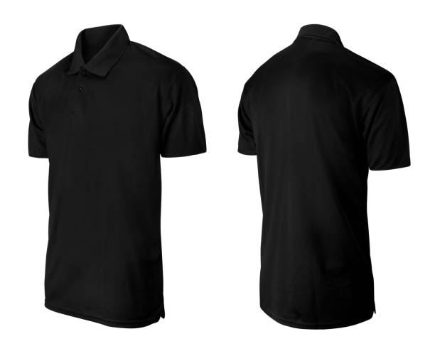 modello di design polo nera isolato su bianco - polo shirt shirt clothing mannequin foto e immagini stock