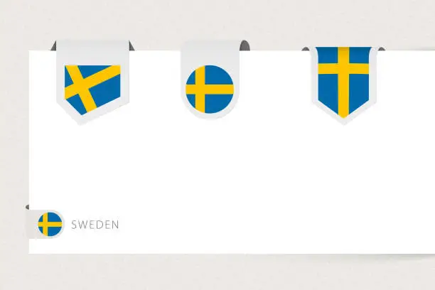 Vector illustration of Label flag collection of Sweden in different shape. Ribbon flag template of Sweden