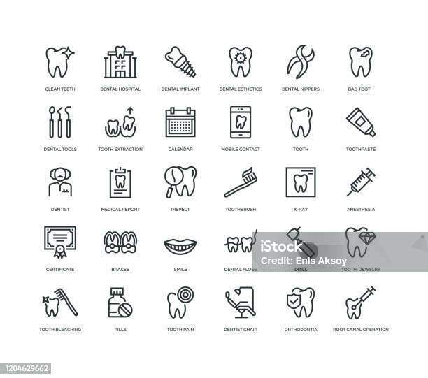 Detalpictogramset Stockvectorkunst en meer beelden van Pictogram - Pictogram, Tandarts, Tandheelkundige gezondheid
