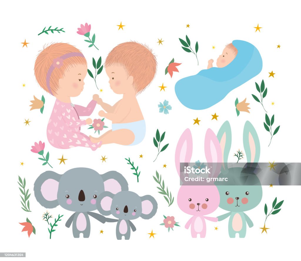 Koala And Rabbit Set Of Cute Babies Koalas And Rabbits Vector Design Stock Illustration ...