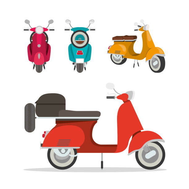 ilustrações de stock, clip art, desenhos animados e ícones de vespa motorcycles set vector design - vespa scooter