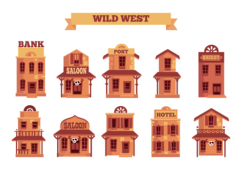 cartoon wild west flat vector buildings