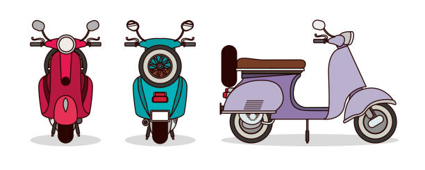 ilustrações de stock, clip art, desenhos animados e ícones de vespa motorcycles set vector design - vespa scooter