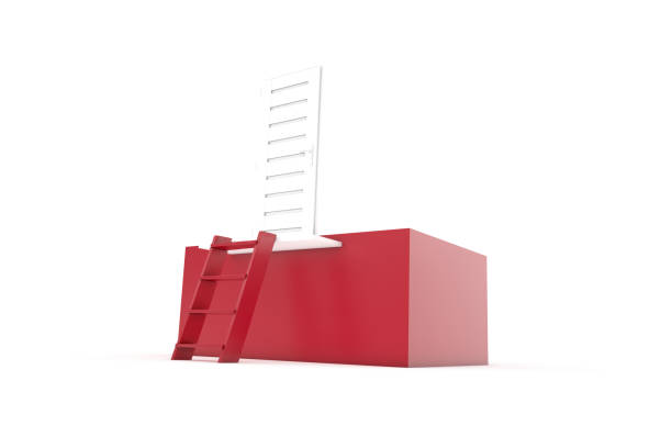 istock Concept of Ladder to Box with Door on White 1204636614