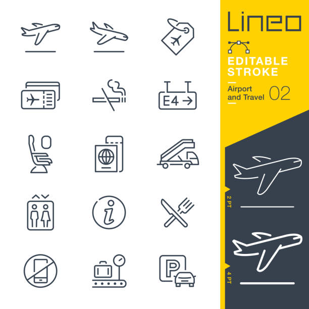 Lineo Editable Stroke - Airport and Travel outline icons Vector icons - Adjust stroke weight - Expand to any size - Change to any colour airplane ticket stock illustrations