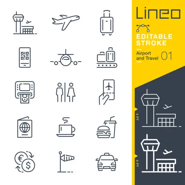 Vector illustration of Lineo Editable Stroke - Airport and Travel outline icons