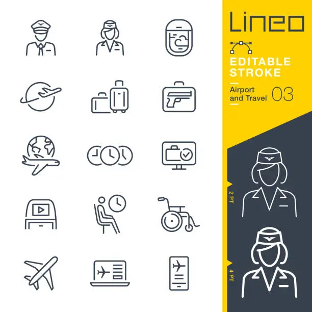 Vector illustration of Lineo Editable Stroke - Airport and Travel outline icons