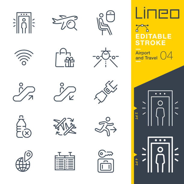 Lineo Editable Stroke - Airport and Travel outline icons Vector icons - Adjust stroke weight - Expand to any size - Change to any colour airport symbols stock illustrations