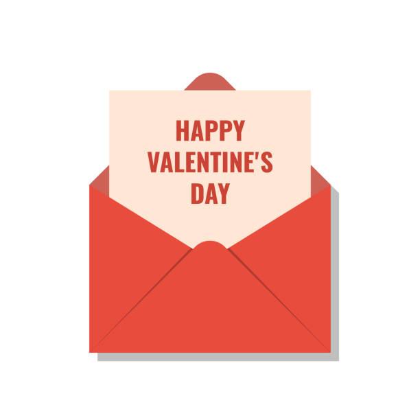 ilustrações, clipart, desenhos animados e ícones de cartão com mensagem feliz dia dos namorados em envelope aberto - mail correspondence romance passion