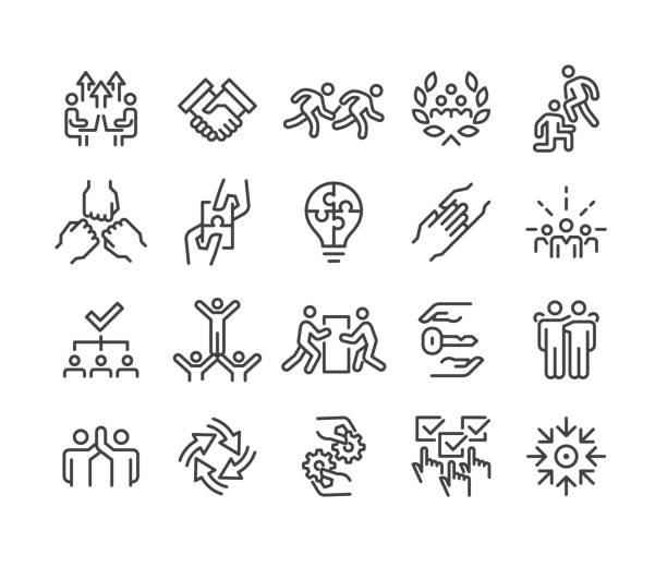 Business Teamwork Icons - Classic Line Series Business, Teamwork, group of people people recreational pursuit climbing stock illustrations
