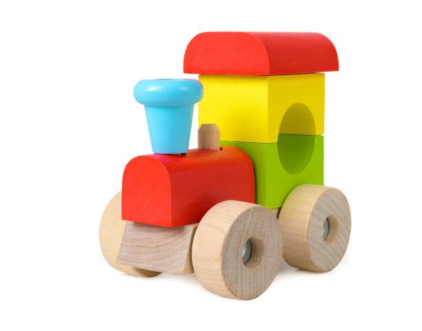 istock Colorful wooden toy train isolated on white background 1204642809