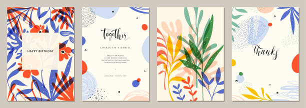 Universal Art Templates_01 Set of abstract creative universal artistic templates. wedding invitation stock illustrations