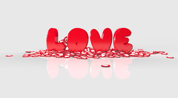 istock Inscription Love for Valentine's Day and hearts on a white background with mirror reflection 1204643519