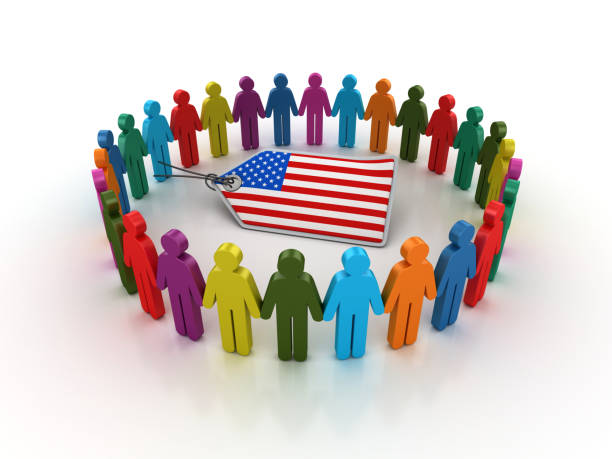 istock Pictogram Teamwork with USA FLAG Price Tag - 3D Rendering 1204643759