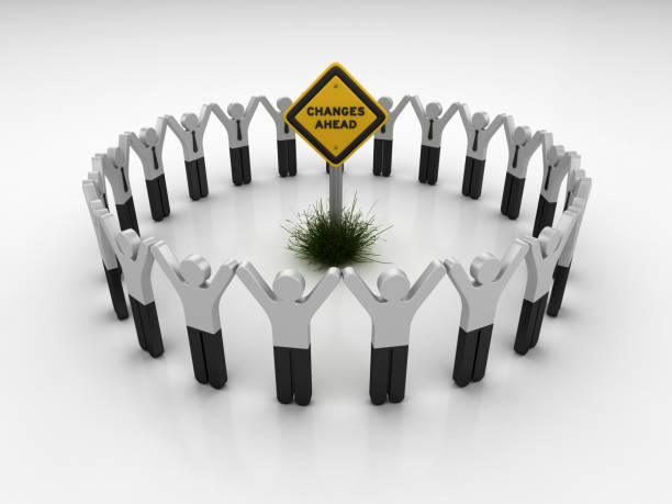 istock CHANGES AHEAD Road Sign with Pictogram Teamwork People - 3D Rendering 1204644854