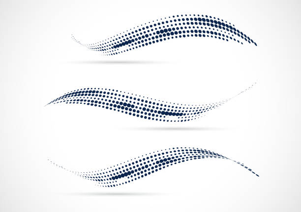 ilustraciones, imágenes clip art, dibujos animados e iconos de stock de abstract blue half tone wavy polka dots pattern symbol - curve backgrounds creativity eps10