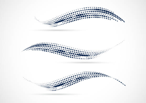 ilustrações, clipart, desenhos animados e ícones de resumo blue half tone wavy polka dots símbolo padrão - curve backgrounds creativity eps10