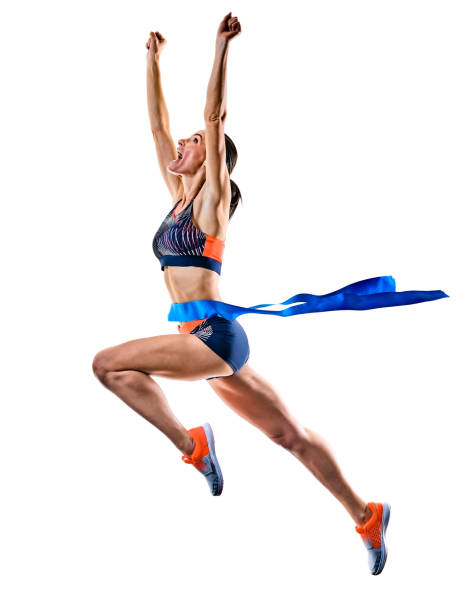 one young caucasian woman runner running jogger jogging athletics competition  isolated on white background