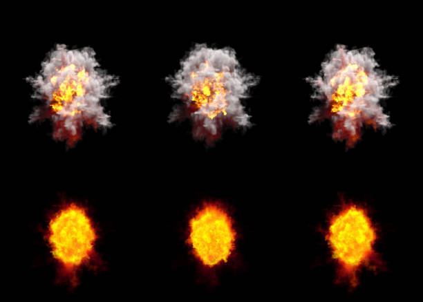 istock many round explosions of rocket interception blast or anti air gun shell hit or view from above on bang isolated on black - 3D illustration of object 1204649188