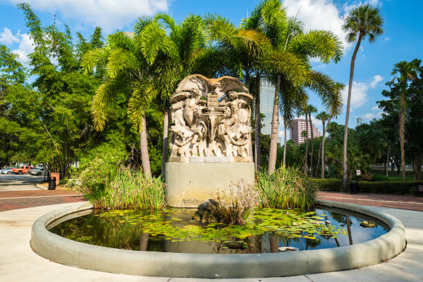 Tampa, Florida USA - September 26, 2019: Statue commemorating Henry B Plant at the entrance of the University of Tampa campus.