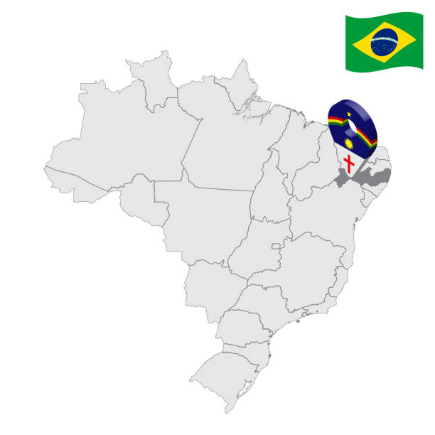 ilustrações, clipart, desenhos animados e ícones de localização de pernambuco no mapa brasil. 3d placa de localização de pernambuco semelhante à bandeira de pernambuco. mapa de qualidade com regiões do brasil. república federal do brasil. eps10. - pernambuco state