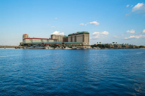 Tampa, Florida USA - September 26, 2019: Skyline view of downtown Tampa along the Hillsborough River with Harbour Island in the background.