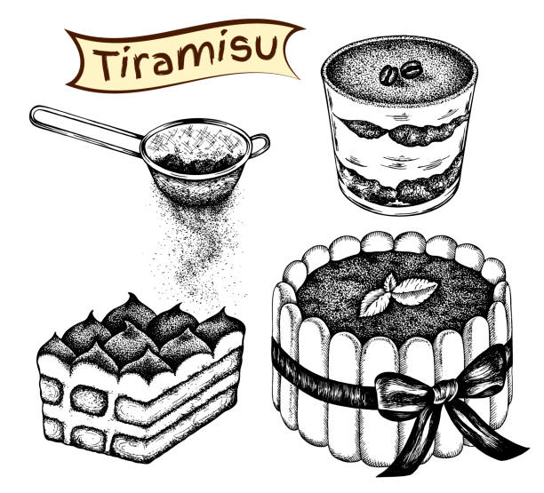 illustrazioni stock, clip art, cartoni animati e icone di tendenza di illustrazione vettoriale - dessert tiramisu gourmet food