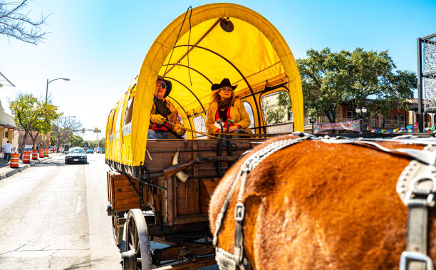 An old, historical wagon used by the first pioneers to settle America