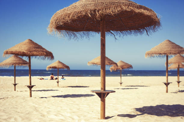 istock Beach umbrella on sunny day with sea background 1204660286