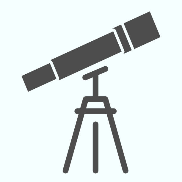 illustrations, cliparts, dessins animés et icônes de icône solide de télescope. verre optique pour regarder les étoiles avec l’objectif. concept de conception d’exploration spatiale, pictogramme de style glyphe sur fond blanc, utilisation pour le web et l’application eps 10. - space surveillance