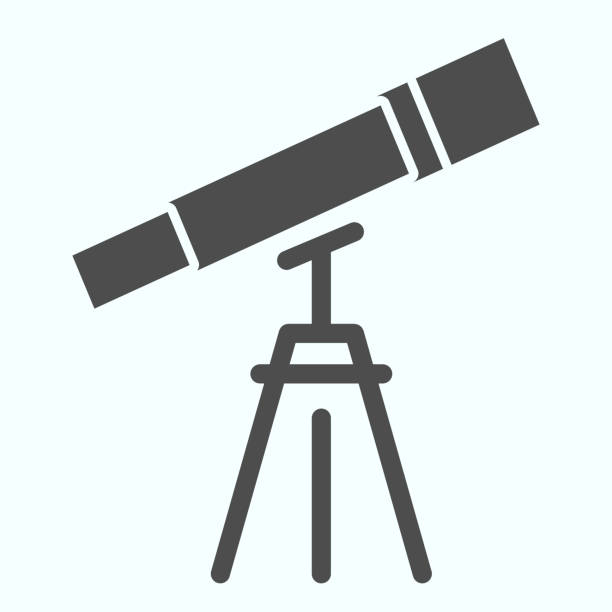 Telescope solid icon. Optical glass for looking at the stars with lens. Space exploration design concept, glyph style pictogram on white background, use for web and app. Eps 10. Telescope solid icon. Optical glass for looking at the stars with lens. Space exploration design concept, glyph style pictogram on white background, use for web and app. Eps 10 telescopic equipment stock illustrations