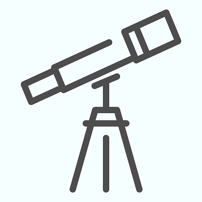 Telescope line icon. Optical glass for looking at the stars with lens. Space exploration design concept, outline style pictogram on white background, use for web and app. Eps 10
