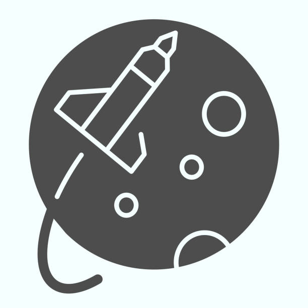 Spaceship flight around the planet solid icon. Rocket flies over the moon. Space exploration design concept, glyph style pictogram on white background, use for web and app. Eps 10. Spaceship flight around the planet solid icon. Rocket flies over the moon. Space exploration design concept, glyph style pictogram on white background, use for web and app. Eps 10 astronaut symbols stock illustrations