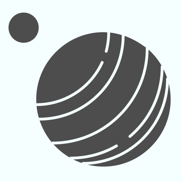 ilustraciones, imágenes clip art, dibujos animados e iconos de stock de icono sólido de júpiter. planeta con satélite. concepto de diseño de la semana espacial mundial, pictograma estilo glifo sobre fondo blanco, uso para web y aplicación. - jupiter