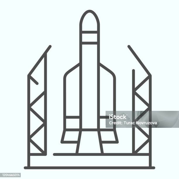 Spaceport Thin Line Icon Base For Spacecraft With Rocket Launch Space Exploration Design Concept Outline Style Pictogram On White Background Use For Web And App Eps 10 Stock Illustration - Download Image Now