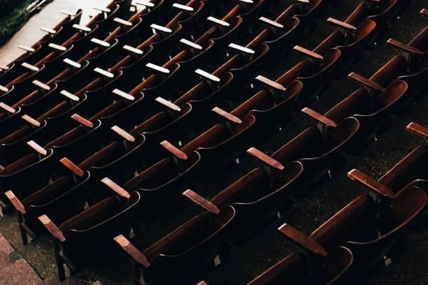 istock High angle view of wooden seats in circus 1204665273