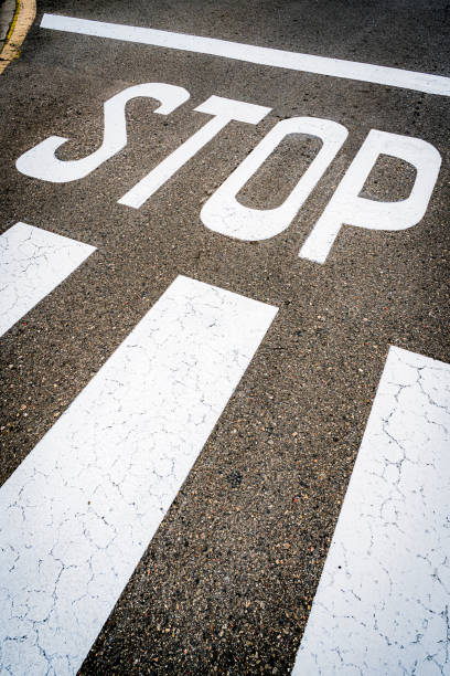 istock Stop sign painted on the road 1204666890