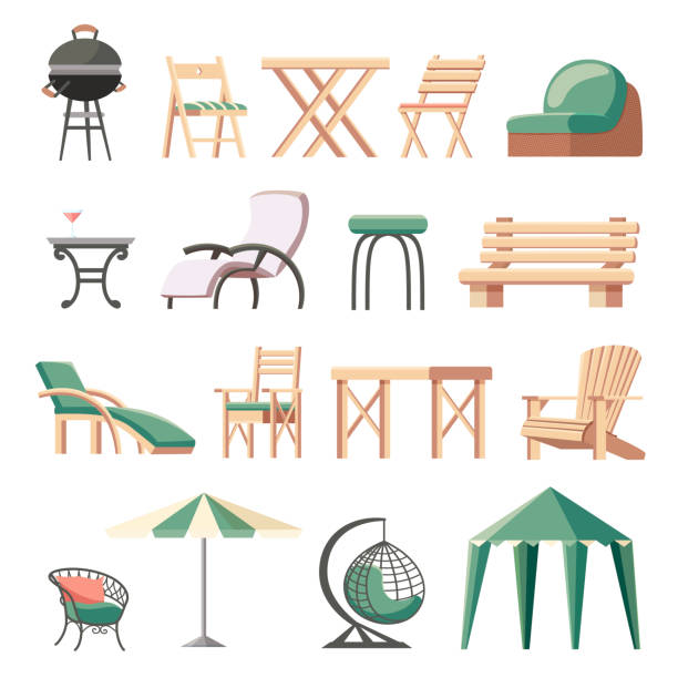 屋外家具フラットベクトルイラストのコレクション。 - outdoor chair illustrations点のイラスト素材／クリップアート素材／マンガ素材／アイコン素材