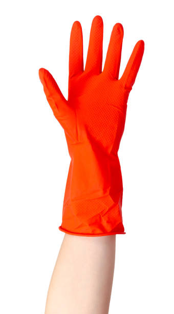 istock Red rubber glove, protection for skin. Isolated on white. 1204667706