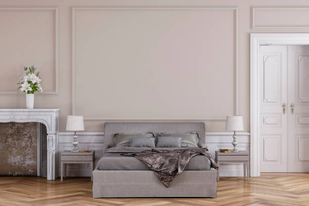 istock Glamour bedroom with decoration and fireplace 1204667990