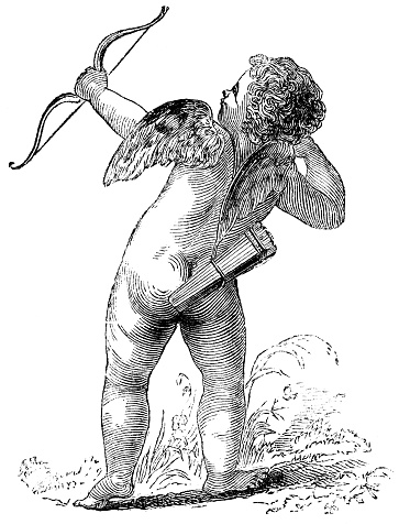 Portrait of Cupid. Vintage etching circa mid 19th century.
