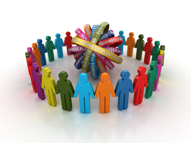 istock Pictogram Teamwork with BUSINESS PLAN Ribbons- 3D Rendering 1204669577
