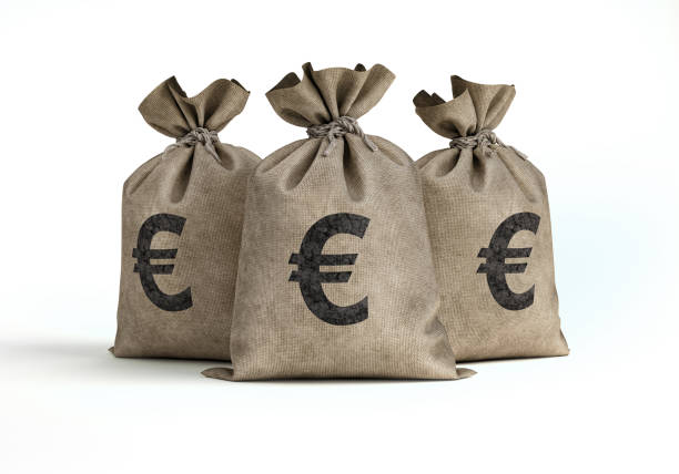 Money bags. Three with Euro sign. 3D illustration on white background.