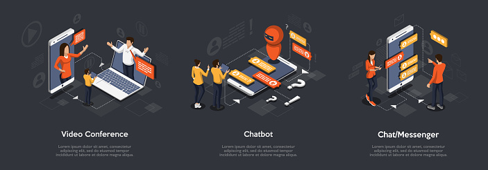 Xinference Chat Bot Isometric Set Of Video Conference Chatbot And Chat Messenger 3d ...