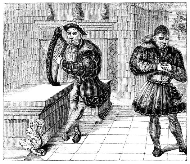 ilustrações de stock, clip art, desenhos animados e ícones de henry viii and his court jester william sommers - 16th century - henry viii tudor style king nobility