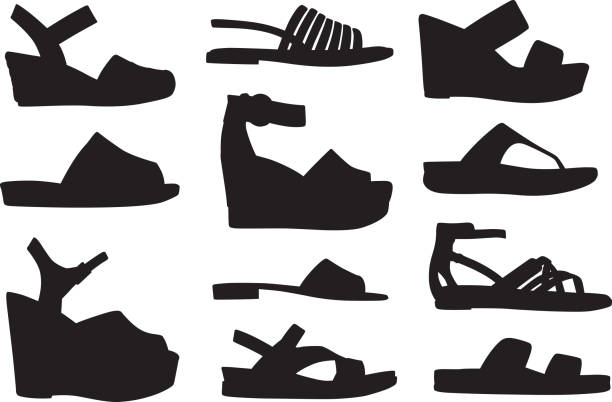 Sandel Silhouettes Vector silhouettes of nine different sandals. sandel stock illustrations