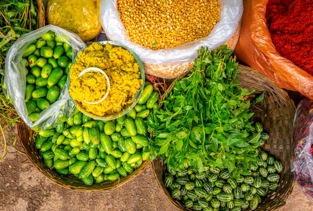 Fresh lentils, cucumber, beans and leafy vegetables