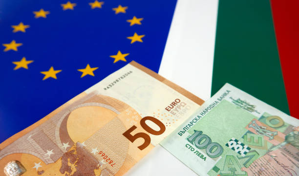 Bulgarian and European Union banknotes in front of EU and Bulgarian flag Bulgarian and European Union banknotes in front of EU and Bulgarian flag bulgarian culture photos stock pictures, royalty-free photos & images